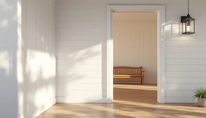 Fototapeta premium Sunlit Porch Entryway: Peaceful, Minimalist Home Design
