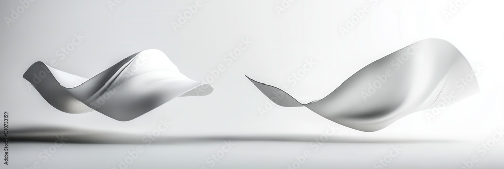 Poster floating 3d shapes create a minimalist aesthetic with soft shadows and elegant light reflections in 