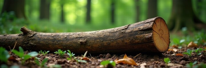 Weathered wooden tree trunk on a forest floor, brown grunge, wood textures