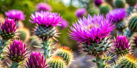 Obraz premium Blooming Thorn Apple plant with vibrant purple flowers and prickly stems