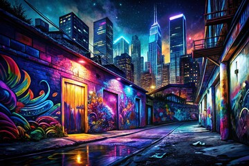 Obraz premium Night City Graffiti Art: Artistic Paintbrush Texture, Urban Street Art Photography