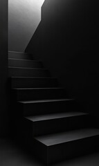 Dark stairs ascending to light, minimalist interior, architectural design