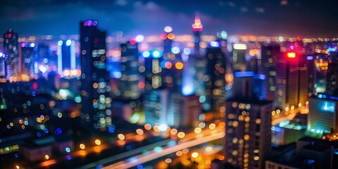 Obraz premium Night Cityscape Bokeh Lights, High Rise Window View, Urban Panorama, Candid Photography