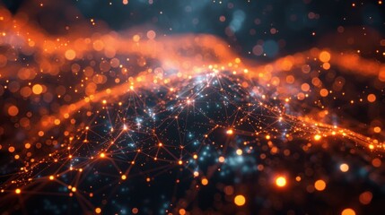 Obraz premium Abstract network landscape with glowing particles