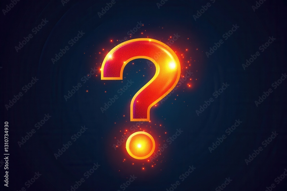 Poster Modern minimalist question mark icon with glowing light bursts in flat style design
