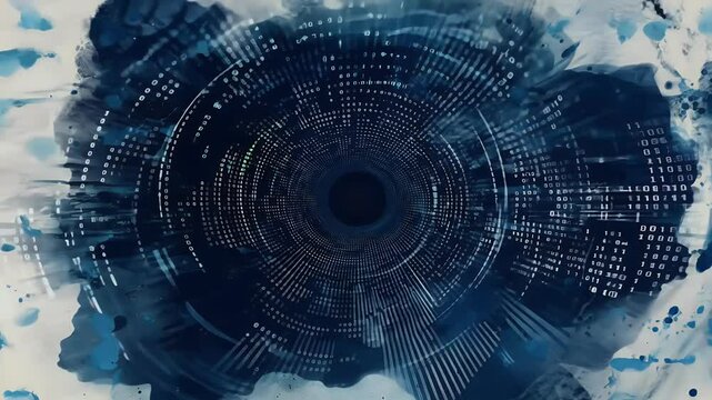 stunning digital animation featuring rotating blue binary code watercolor inspired textured backdrop creating seamless high tech design suitable futuristic video presentations