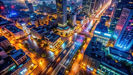 Fototapeta premium Night Cityscape Lights Reflections Urban Photography Dark City Nightscape