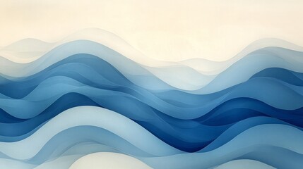 Fototapeta premium Abstract blue waves with gradients and creamy white sky background
