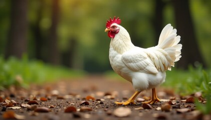 White chicken on the ground, , white color
