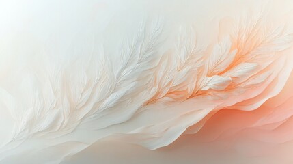 Abstract artistic feather patterns with blended soft white and orange hues