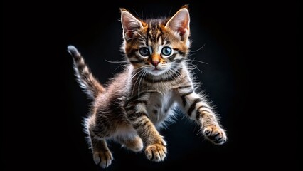 Night Jump: Isolated Adorable Kitten Leaping in Darkness PNG