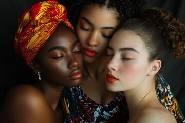 Obraz premium Diverse Women Embracing Beauty and Culture in Artistic Portrait
