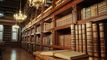 Fototapeta premium Majestic Library Interior with Antique Books and Elegant Lighting