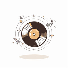 Vinyl record with musical notes and decorative elements, It symbolizes listening to music, a music playlist