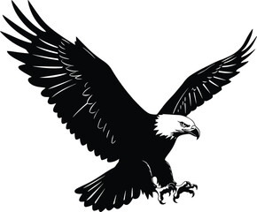 Fototapeta premium Black Silhouette Eagle Flying Vector