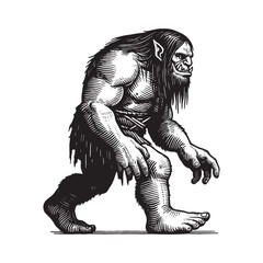 Fototapeta premium Monochrome depiction of a troll-like creature, in woodcut style