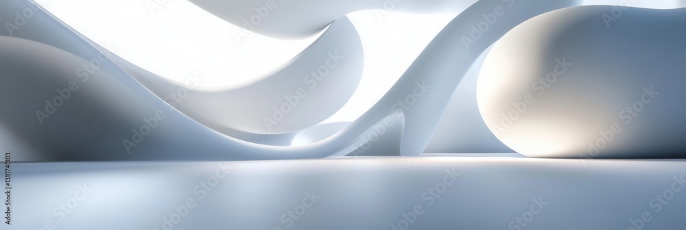 Poster Floating 3D shapes with soft shadows create an elegant and futuristic atmosphere in a minimalist space