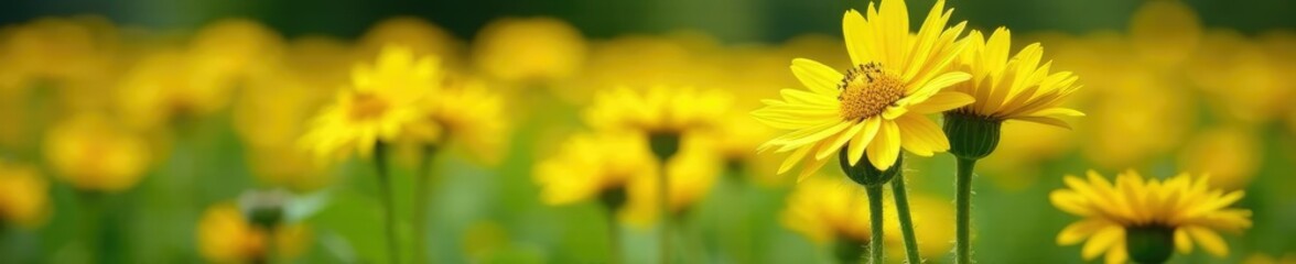 Obraz premium Bright yellow flowers on Helianthus tuberosus plant stems, tuberosus, wildflowers