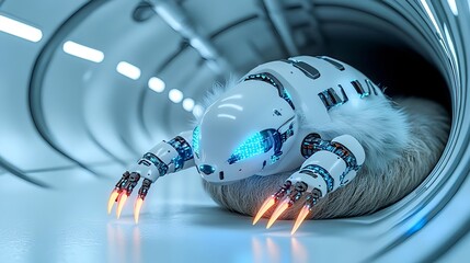 Futuristic Robotic Sloth in Sci-Fi Tunnel - AI-generated art