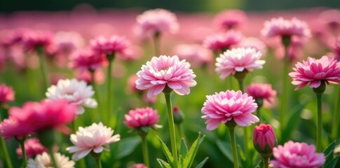 Obraz premium Field of ranunculus with varying shades of pink and white, gardening, floral