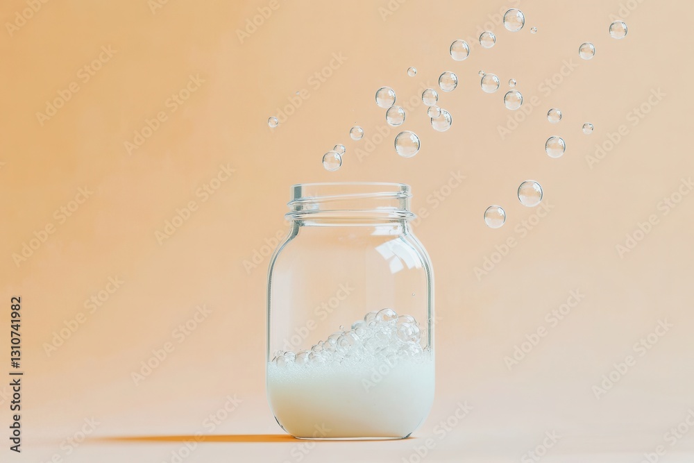 Poster minimalist fermentation logo featuring clean abstract jar with bubbles representing probiotic food b