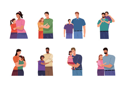 Colorful Family Love Affection Parent Child Illustration