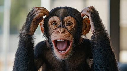 Funny monkey making human like expression, comical primate delights with expressive face, showcasing amusing and playful behavior