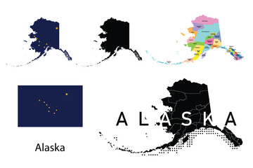 Alaska flag and map illustration vector.	