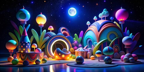 Obraz premium Night Photography: Playful Organic Toy Shapes Repeating Pattern Background