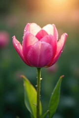 Naklejka premium Soft pink petals unfolding in the morning dew, landscape, floral