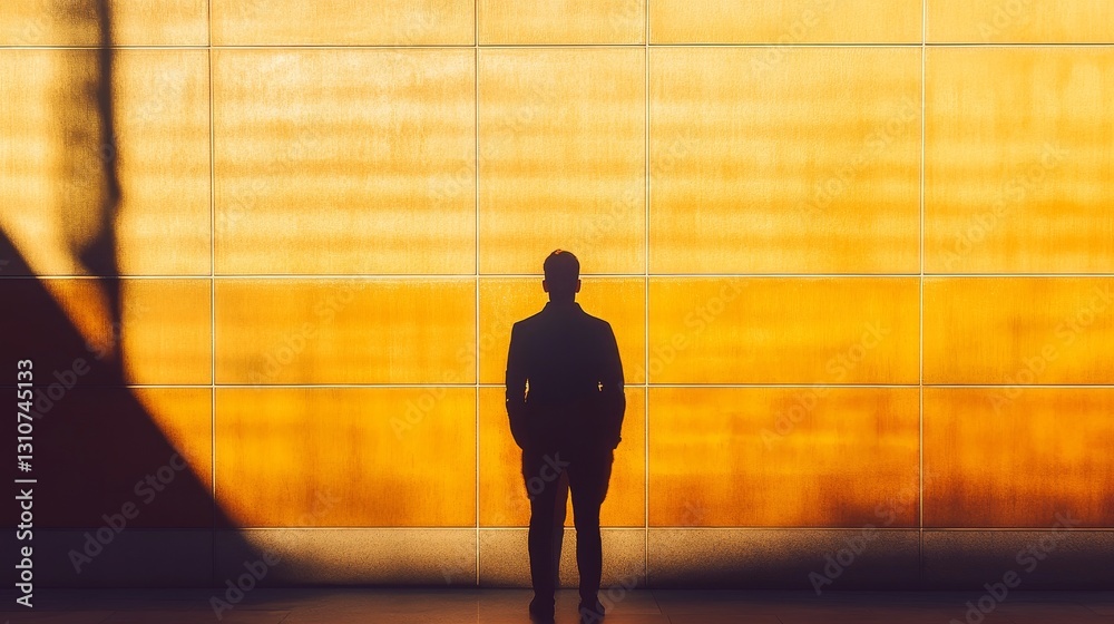 Poster a man stands in front of a wall with a shadow of him on it