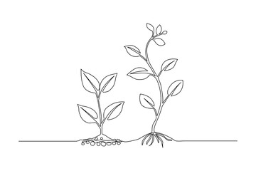 A set of prints featuring hand-drawn vectors continuous one-line drawing of leaves and trees