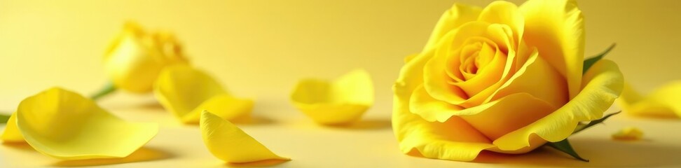 Yellow rose petals falling from a compact flower bud, yellow roses, detail, floral