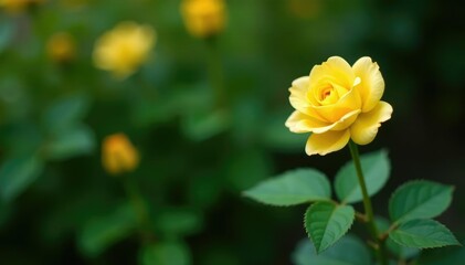 Obraz premium Yellow rose in a small, secluded corner of the garden, foliage, bloom