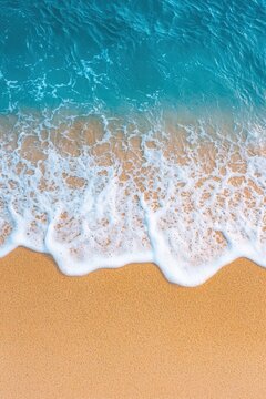 Clean beach with waves washing over footprints, symbolizing serenity and environmental care