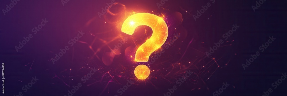 Poster minimalist question mark icon with glowing light bursts in modern flat style for creative and design