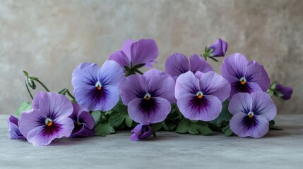 Obraz premium A collection of purple and violet pansies in full bloom
