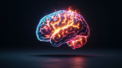 A conceptual illustration of a brain glowing with light representing intelligence, creativity, and cognitive function