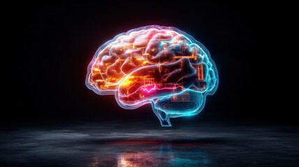 An eye-catching brain illustration enhanced with neon effects representing creativity, energy, and cognitive power