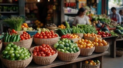 Fresh Produce Display at Local Market with Vibrant Colors and Textures