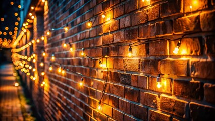 Nighttime Urban Exploration: Smooth Brick Wall with Fairy Lights