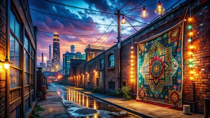 Obraz premium Night Urban Industrial Bohemian Wall Art - Grunge Texture, Cityscape Backdrop