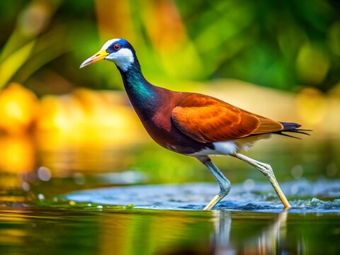 Northern Jacana Bird, Jacana spinosa, Long Exposure, Rio Curu, Costa Rica Wildlife