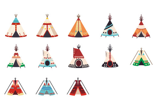 Colorful Traditional Native Teepee Illustration Set