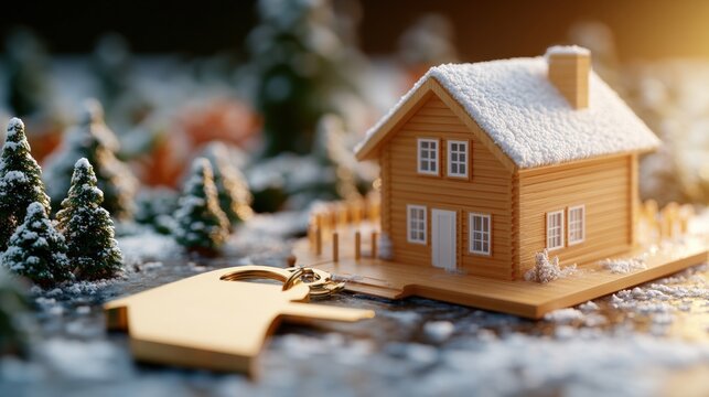 A charming house with a key in the foreground signifying new beginnings and the essence of home ownership