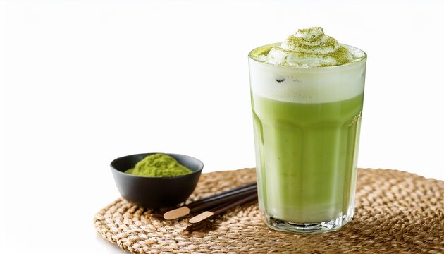 iced matcha latte isolated on transparent background generative ai