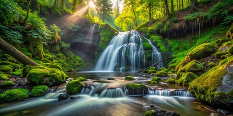 Oregon Forest Waterfall: Lush Green Canopy, Flowing Water, Urban Exploration