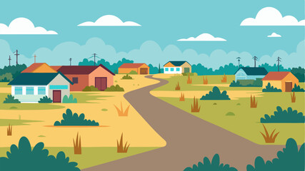 Suburban Sprawl A wide of urban sprawl with houses and empty streets contrasted against a small natural reserve that is neglected and overgrown with weeds.