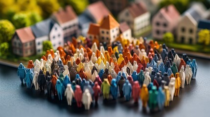 Diverse group of people engaged in team building activity while standing in a circle and sharing ideas outdoors