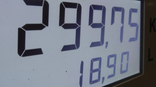 Stockholm, Sweden A gas pump reads out liters and prices in Swedish kronor. 